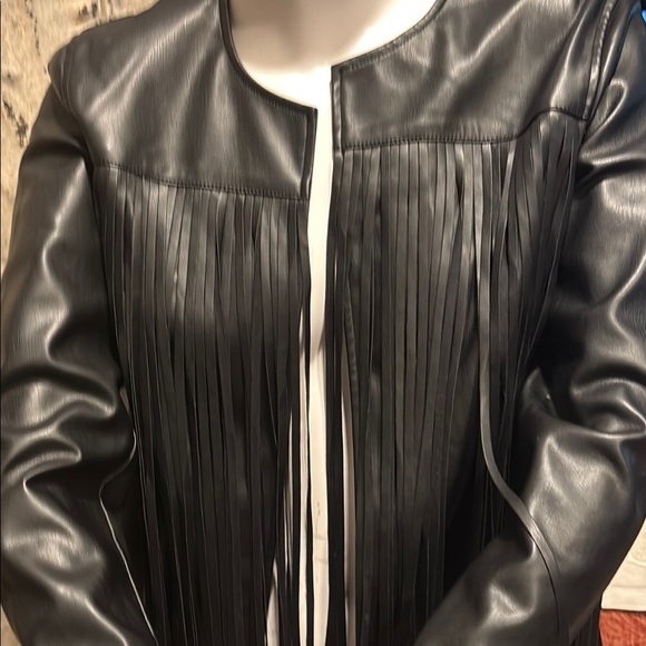 Adore Black Fringe Leather Jacket - Picture 14 of 16